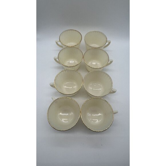 Set of 8 Vintage Macbeth Evans Milk Glass Tea Cups with Gold Trim - Picture 2 of 5